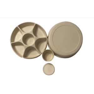 Tupperware Vintage 1980's Almond Divided Veggie &‎ Dip Tray 4 piece set